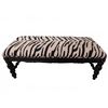Image 1 : Upholstered Bench with Black and Beige Zebra Print Fabric and Turned Wood Legs
