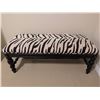 Image 2 : Upholstered Bench with Black and Beige Zebra Print Fabric and Turned Wood Legs