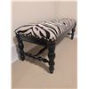 Image 4 : Upholstered Bench with Black and Beige Zebra Print Fabric and Turned Wood Legs