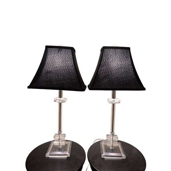Table Lamps with Clear Acrylic Bases and Black Fabric Shades