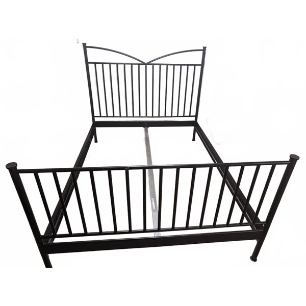Black Metal Queen Size Bed Frame with Vertical Slats and Centre Support