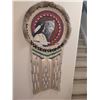 Image 2 : Leather Wall Hanging with Painted Wolf, Figure, Feathers, and Beaded Fringe