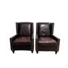 Image 1 : Brown Leather Wingback Armchairs with Nailhead Trim