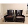 Image 2 : Brown Leather Wingback Armchairs with Nailhead Trim
