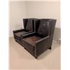 Image 3 : Brown Leather Wingback Armchairs with Nailhead Trim