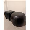 Image 2 : Black Vegan Leather Ottomans, One Round and One Square with Storage and Tray