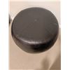 Image 4 : Black Vegan Leather Ottomans, One Round and One Square with Storage and Tray