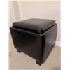 Image 5 : Black Vegan Leather Ottomans, One Round and One Square with Storage and Tray