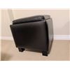 Image 6 : Black Vegan Leather Ottomans, One Round and One Square with Storage and Tray