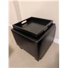 Image 8 : Black Vegan Leather Ottomans, One Round and One Square with Storage and Tray