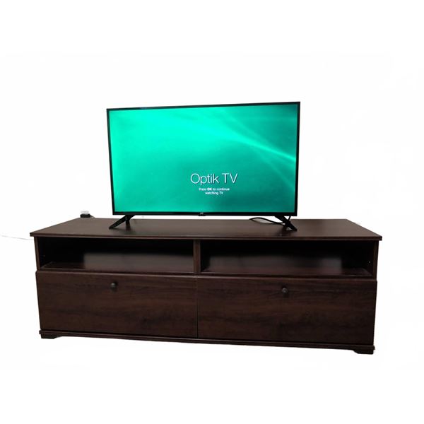 JVC 40-Inch LED TV with Remote, LG Blu-ray Player, and Two-Drawer Media Stand