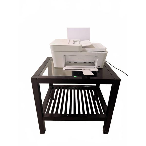 HP DeskJet 4132e All-In-One Printer and Wood Glass-Top Side Table