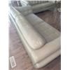 Image 12 : Taupe Leather Sofa with Tufted Back and Seat, Metal Legs, 89"W x 37"D x 32"H