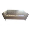 Image 1 : Taupe Leather Sofa with Tufted Back and Seat, Metal Legs, 89"W x 37"D x 32"H