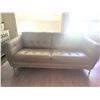 Image 2 : Taupe Leather Sofa with Tufted Back and Seat, Metal Legs, 89"W x 37"D x 32"H