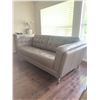 Image 3 : Taupe Leather Sofa with Tufted Back and Seat, Metal Legs, 89"W x 37"D x 32"H