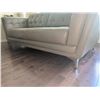 Image 4 : Taupe Leather Sofa with Tufted Back and Seat, Metal Legs, 89"W x 37"D x 32"H