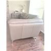 Image 5 : Taupe Leather Sofa with Tufted Back and Seat, Metal Legs, 89"W x 37"D x 32"H