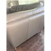 Image 7 : Taupe Leather Sofa with Tufted Back and Seat, Metal Legs, 89"W x 37"D x 32"H