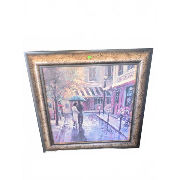 Framed Print of Couple Walking with Umbrella, 32" x 32"