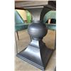 Image 10 : Round Glass Top Dining Table With Black Pedestal Base And Four Teal Upholstered Chairs