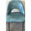 Image 4 : Round Glass Top Dining Table With Black Pedestal Base And Four Teal Upholstered Chairs