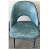 Image 5 : Round Glass Top Dining Table With Black Pedestal Base And Four Teal Upholstered Chairs