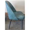 Image 6 : Round Glass Top Dining Table With Black Pedestal Base And Four Teal Upholstered Chairs