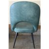 Image 7 : Round Glass Top Dining Table With Black Pedestal Base And Four Teal Upholstered Chairs