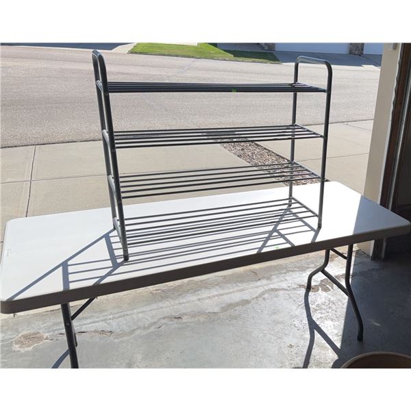 Metal Shoe Rack and Lifetime Folding Plastic Table