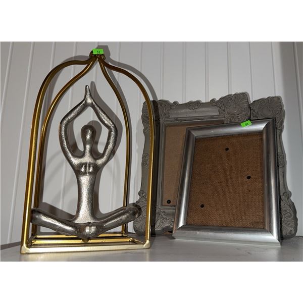 Silver-Tone Yoga Figure in Gold Frame and Three Decorative Picture Frames
