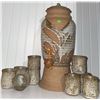 Image 1 : Stoneware Beverage Dispenser with Wooden Spigot and 8 Matching Cups