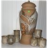 Image 2 : Stoneware Beverage Dispenser with Wooden Spigot and 8 Matching Cups
