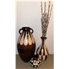 Image 1 : Three Brown and Cream Patterned Ceramic Vases with Handles and Decorative Branches