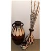 Image 2 : Three Brown and Cream Patterned Ceramic Vases with Handles and Decorative Branches
