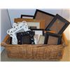 Image 1 : Wicker Basket With Assorted Photo Frames Wood Black White Mixed Sizes
