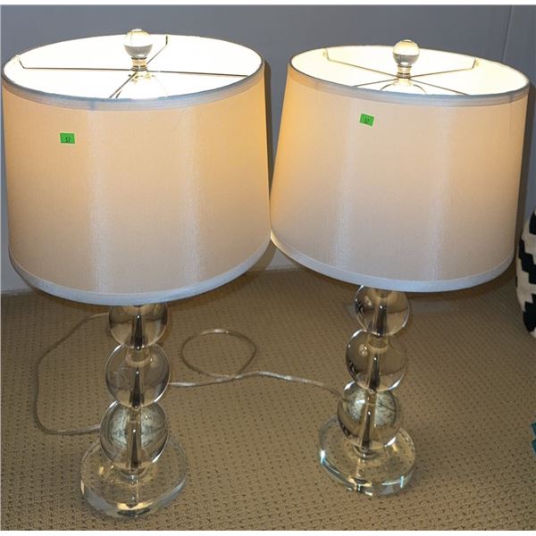 Glass Ball Table Lamps with Ivory Drum Shades