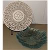 Image 1 : Decorative Carved White Wall Plaque and Textured Blue Glass Bowl