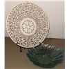 Image 2 : Decorative Carved White Wall Plaque and Textured Blue Glass Bowl