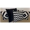 Image 1 : Five Black and White Throw Pillows, Large and Small, Geometric and Chevron Patterns