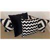 Image 3 : Five Black and White Throw Pillows, Large and Small, Geometric and Chevron Patterns