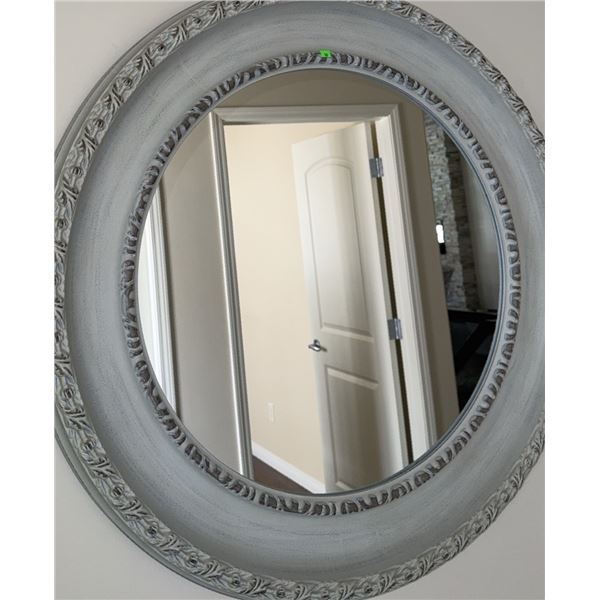 Decorative Round Wall Mirror with Grey Ornate Frame