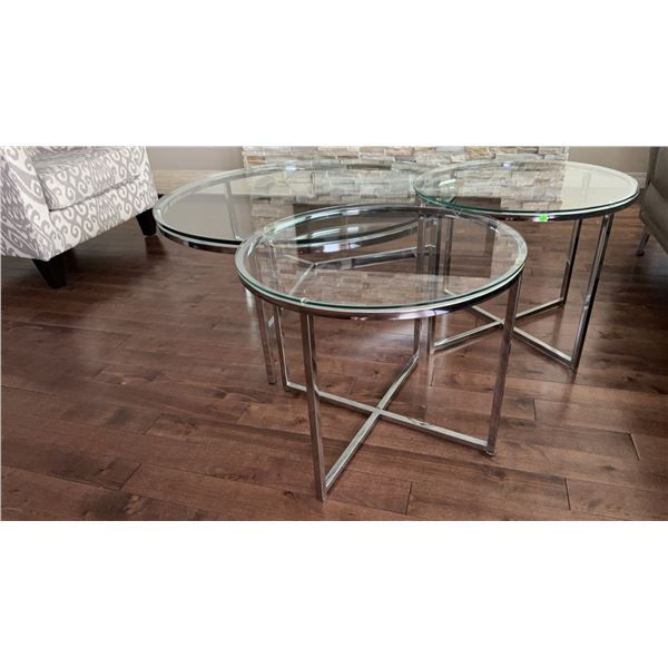 Three Round Glass and Chrome Nesting Tables