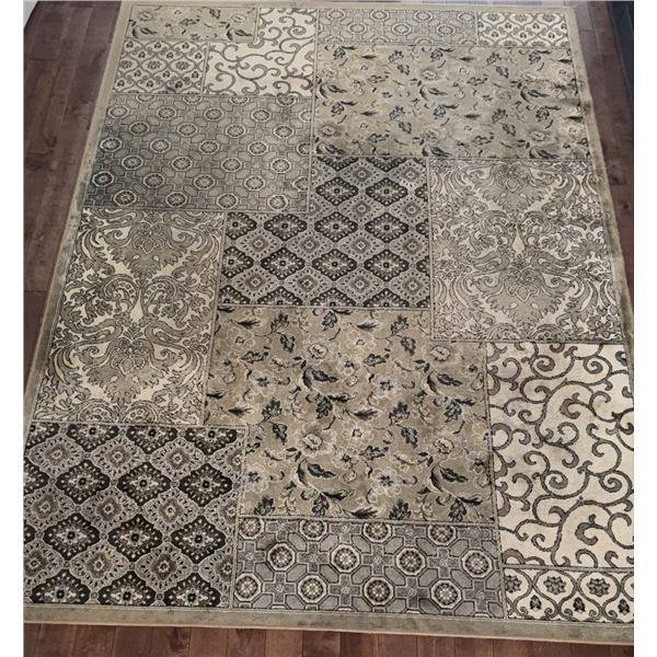 Beige and Grey Patchwork Patterned Area Rug