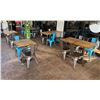 Image 1 : Qty 11 Tables w/ Pedestal Bases, Misc Sizes w/ 30 Metal Chairs
