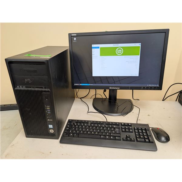 ORDI HP Z240 WORKSTATION i7-6700 16G 140GB SSD LINUX & 24" LENOVO MONITOR