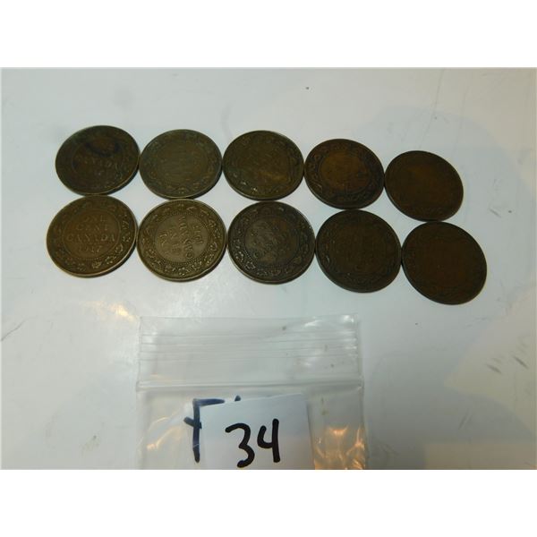 1917 LARGE CENT LOT OF 10