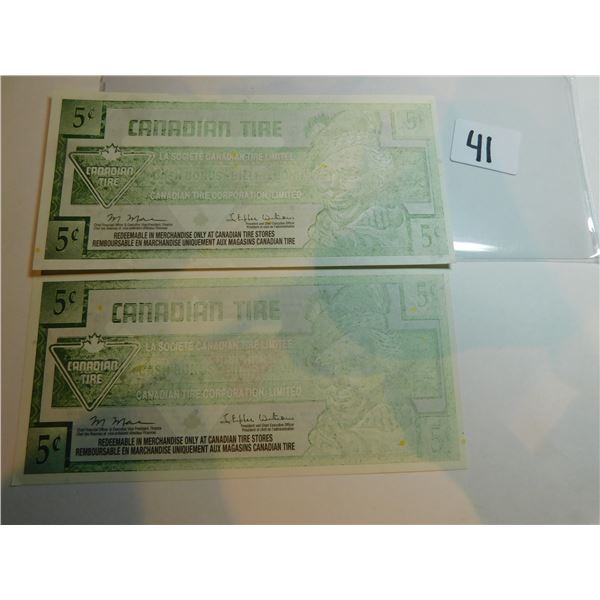 MISSING INK ERROR CANADIAN TIRE MONEY CONSECUTIVE NOTES