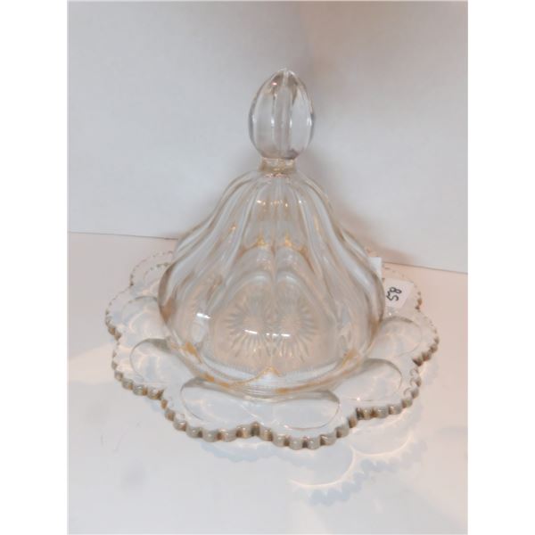 HEISEY GLASS COVERED ANTIQUE BUTTER DISH, GOLD EDGES
