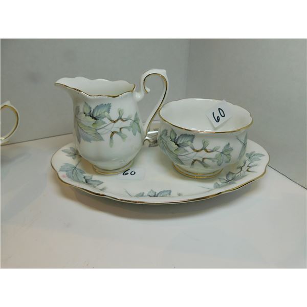 ROYAL ALBERT, SILVER MAPLE, CREAM AND SUGAR WITH TRAY, EXCELLENT CONDITION